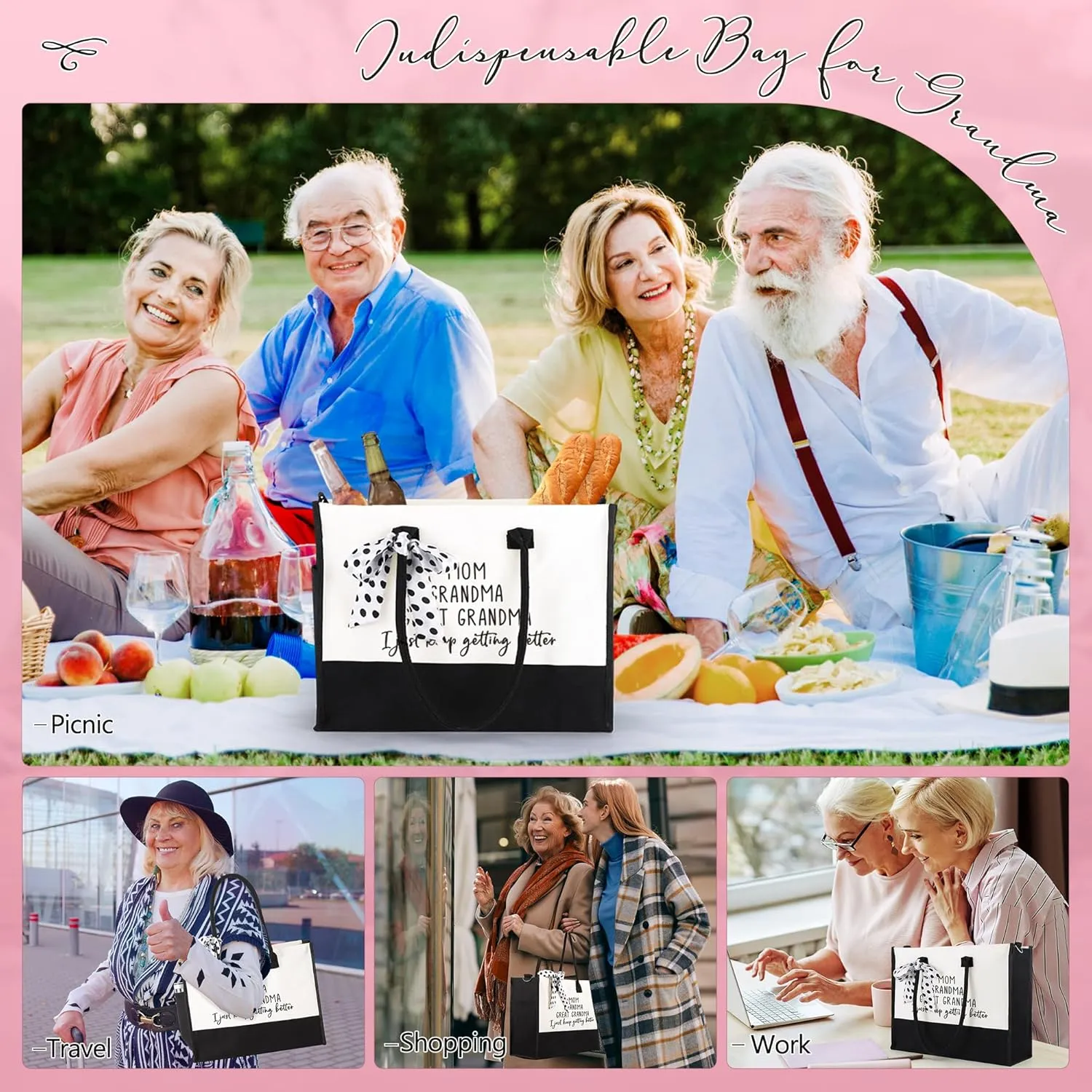 Gifts for Mom Grandma Sister Friends Nana Teacher, Birthday Gifts Ideas Canvas Initial Tote Bag for Women