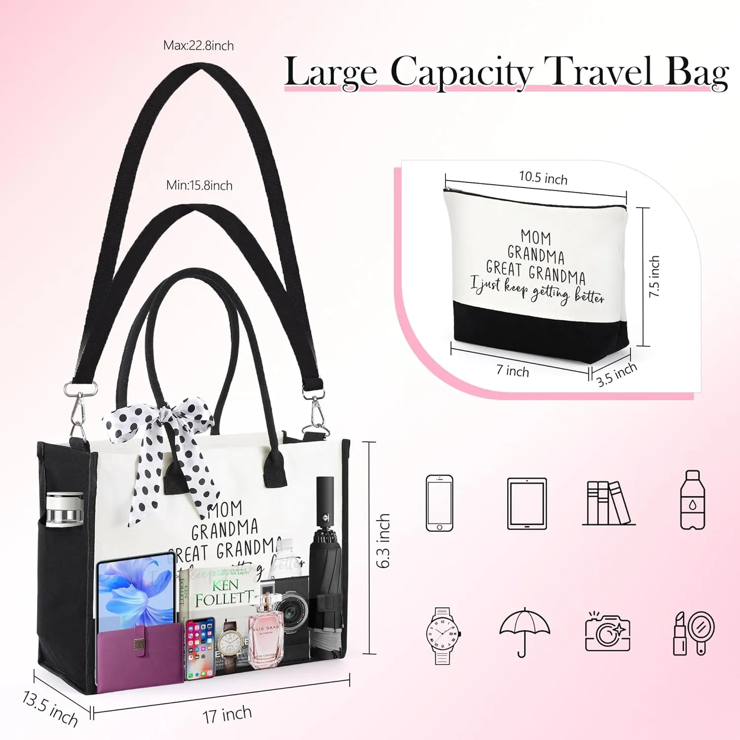 Gifts for Mom Grandma Sister Friends Nana Teacher, Birthday Gifts Ideas Canvas Initial Tote Bag for Women