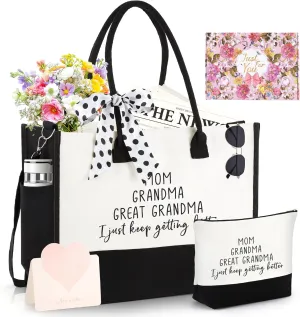 Gifts for Mom Grandma Sister Friends Nana Teacher, Birthday Gifts Ideas Canvas Initial Tote Bag for Women
