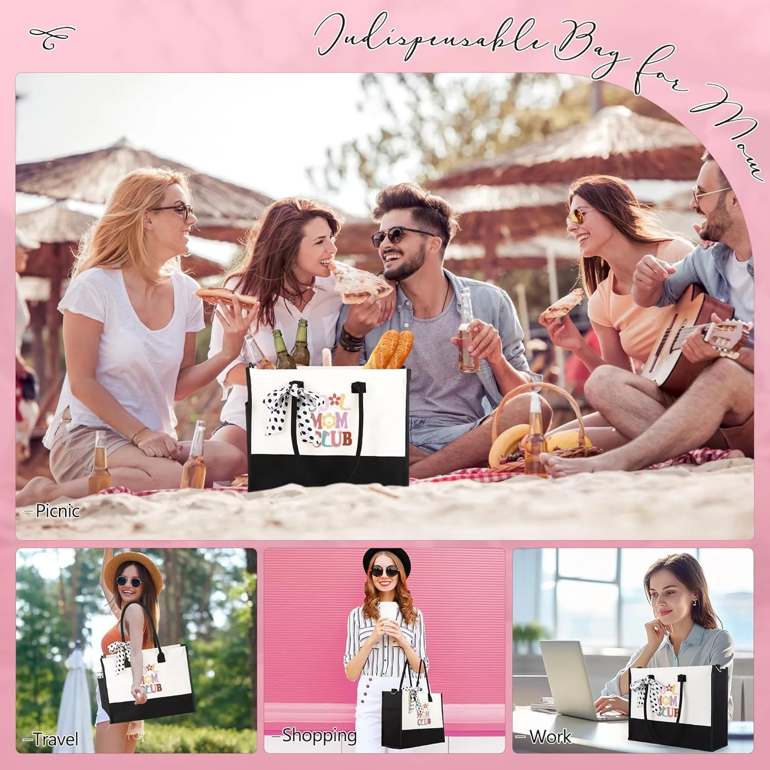 Gifts for Mom Grandma Sister Friends Nana Teacher, Birthday Gifts Ideas Canvas Initial Tote Bag for Women