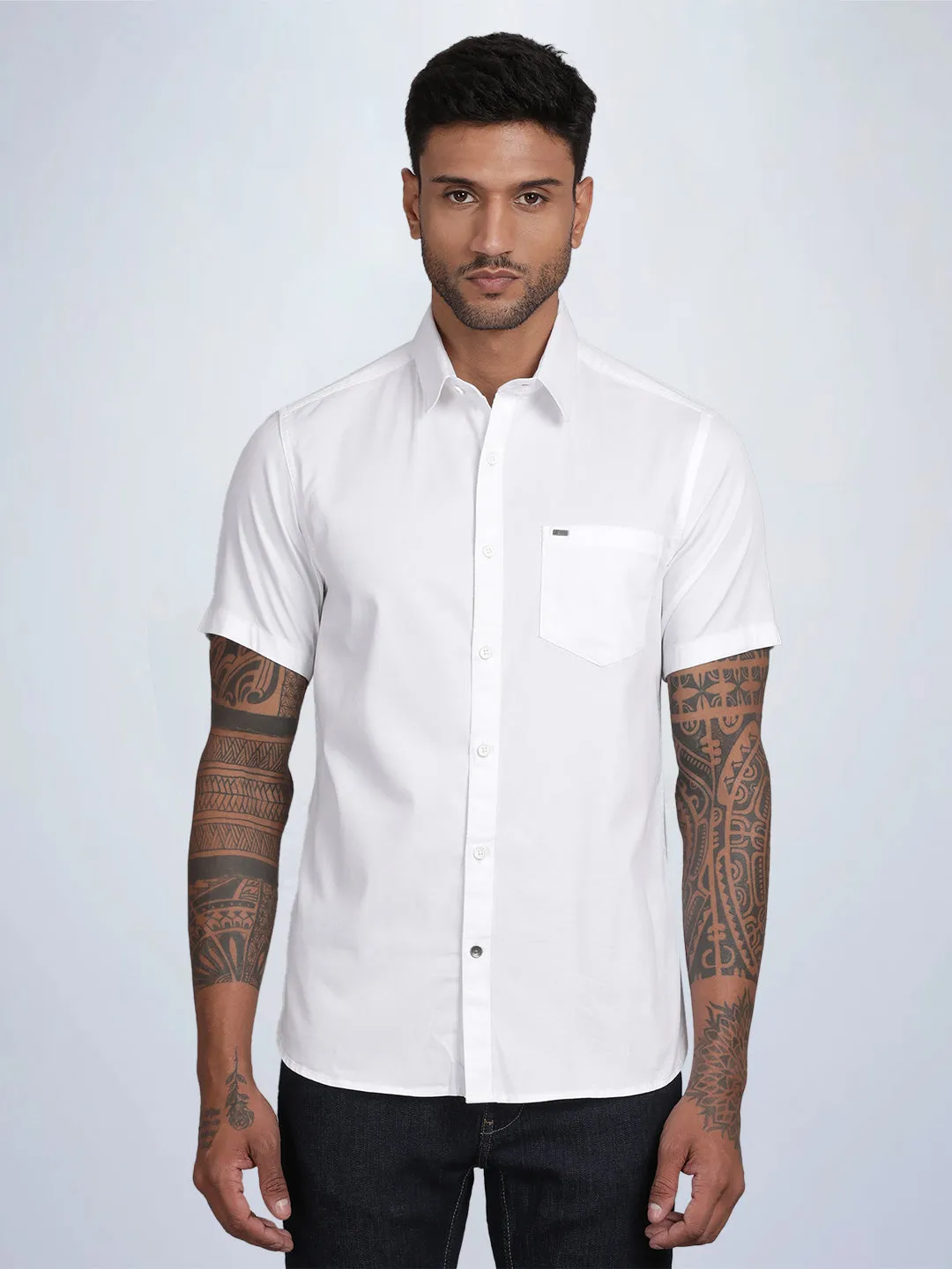 HALF SLEEVE COTTON DOBBY STRETCH SHIRT
