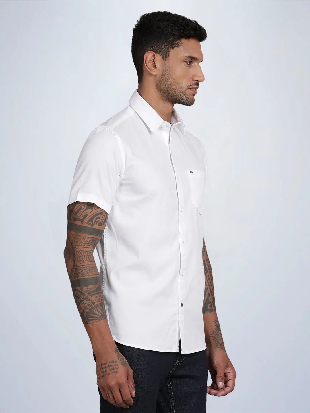 HALF SLEEVE COTTON DOBBY STRETCH SHIRT