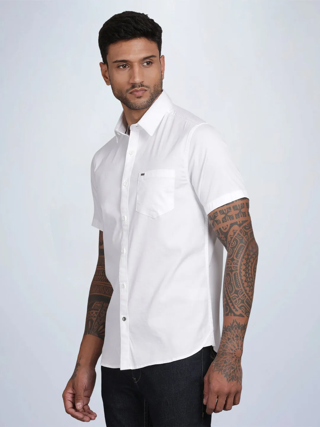HALF SLEEVE COTTON DOBBY STRETCH SHIRT