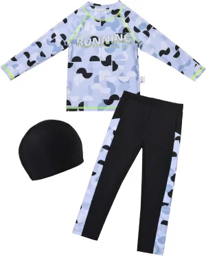 Happy Cherry Boys There Piece Swimsuit UPF 50  Long Sleeve Swim Shirt and Long Pants Rash Guards with Swim Hat