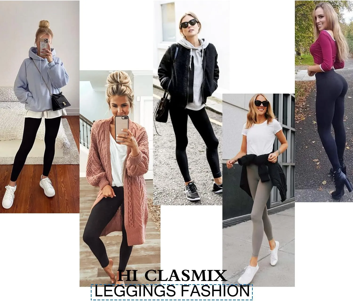 Hi Clasmix 5 Pack Super Soft Leggings for Women Pack-High Waisted Tummy Control Workout Yoga Running Gym Fitness Active Pants