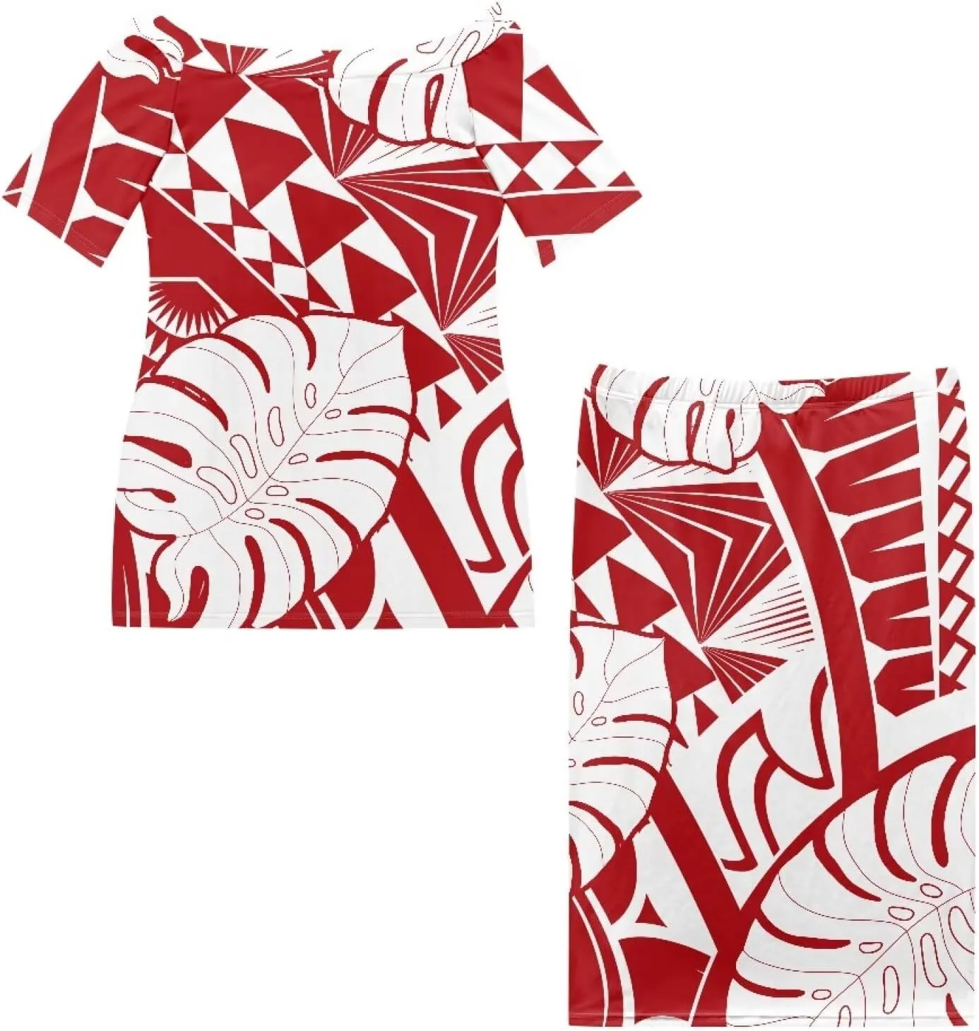 High Waist Midi Skirt Set Puletasi Polynesia Tribal Clothing Off Shoulder Long Dress 2Pcs Set Top Skirts Outfits