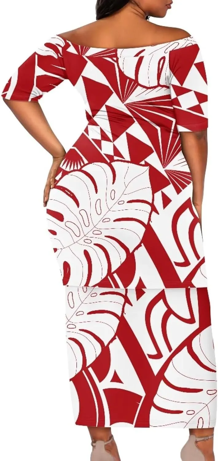 High Waist Midi Skirt Set Puletasi Polynesia Tribal Clothing Off Shoulder Long Dress 2Pcs Set Top Skirts Outfits