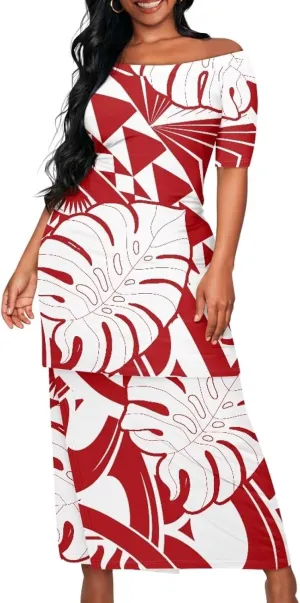 High Waist Midi Skirt Set Puletasi Polynesia Tribal Clothing Off Shoulder Long Dress 2Pcs Set Top Skirts Outfits