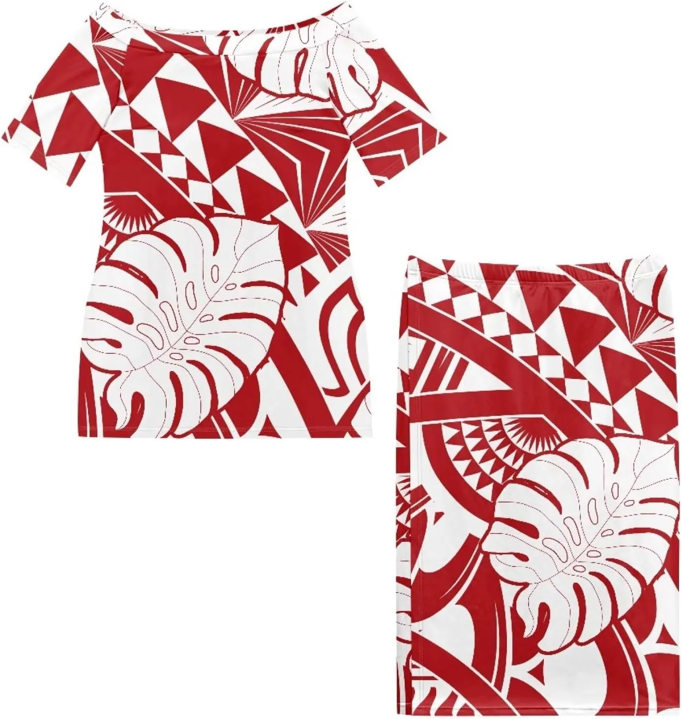 High Waist Midi Skirt Set Puletasi Polynesia Tribal Clothing Off Shoulder Long Dress 2Pcs Set Top Skirts Outfits
