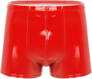 Hularka Men's Sexy Boxer Briefs Low Rise Hipster Trunks Hot Pants PVC Leather Wet Look Shorts