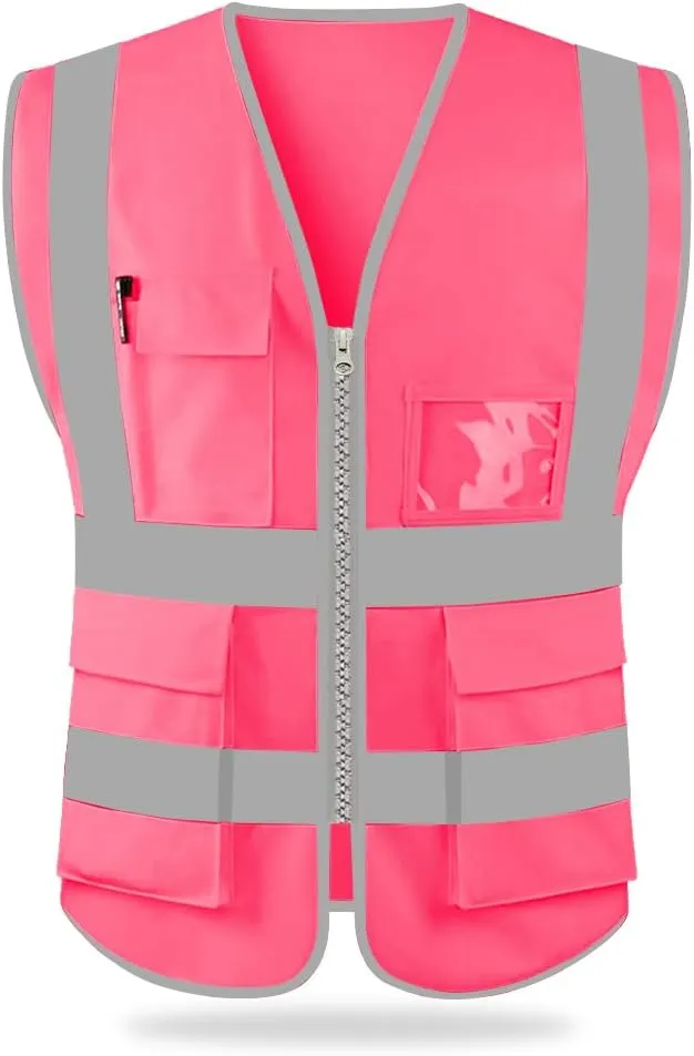 HYCOPROT High Visibility Safety Reflective Vest with Pockets and Zipper, Meets ANSI/ISEA Standards