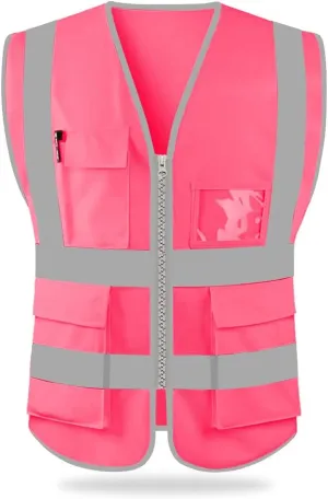 HYCOPROT High Visibility Safety Reflective Vest with Pockets and Zipper, Meets ANSI/ISEA Standards