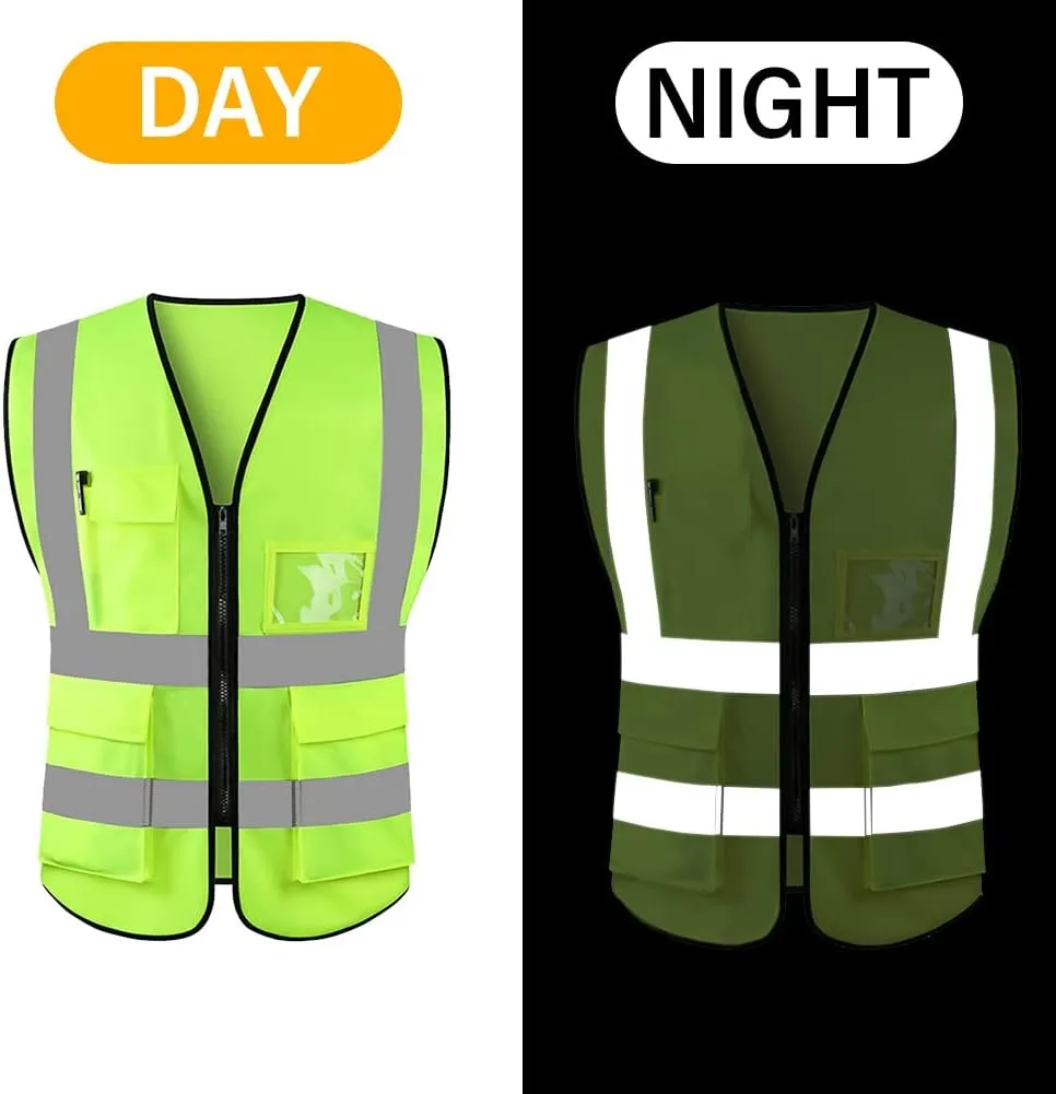 HYCOPROT High Visibility Safety Reflective Vest with Pockets and Zipper, Meets ANSI/ISEA Standards