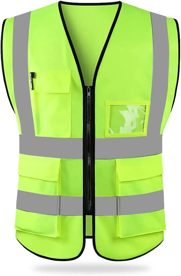 HYCOPROT High Visibility Safety Reflective Vest with Pockets and Zipper, Meets ANSI/ISEA Standards
