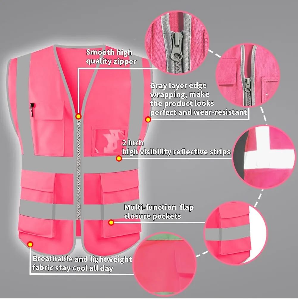 HYCOPROT High Visibility Safety Reflective Vest with Pockets and Zipper, Meets ANSI/ISEA Standards