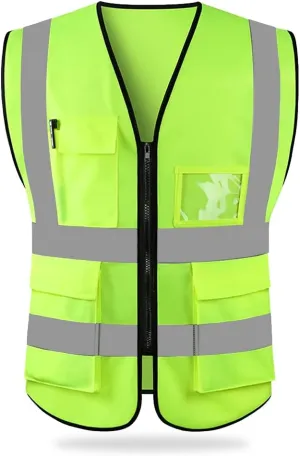 HYCOPROT High Visibility Safety Reflective Vest with Pockets and Zipper, Meets ANSI/ISEA Standards