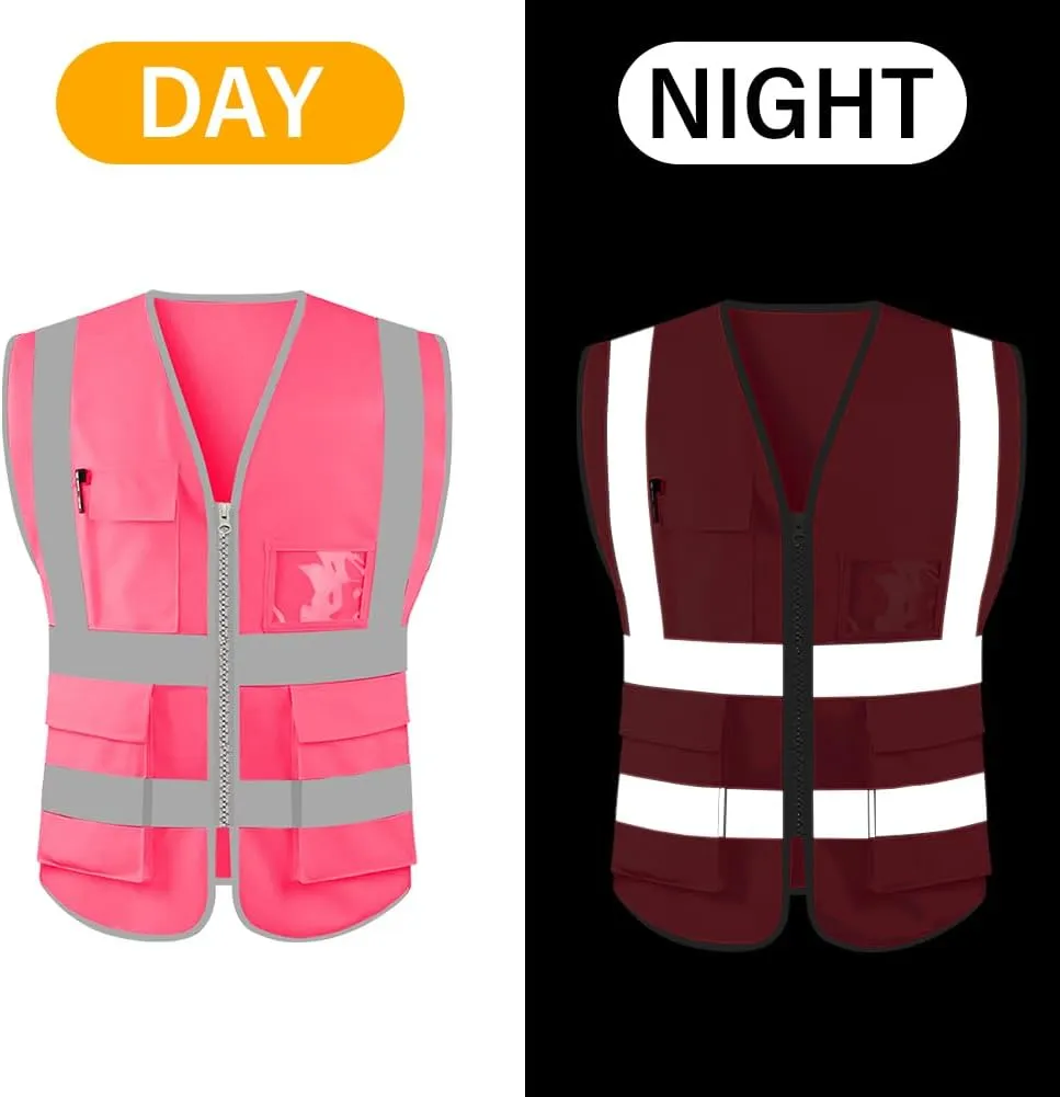 HYCOPROT High Visibility Safety Reflective Vest with Pockets and Zipper, Meets ANSI/ISEA Standards