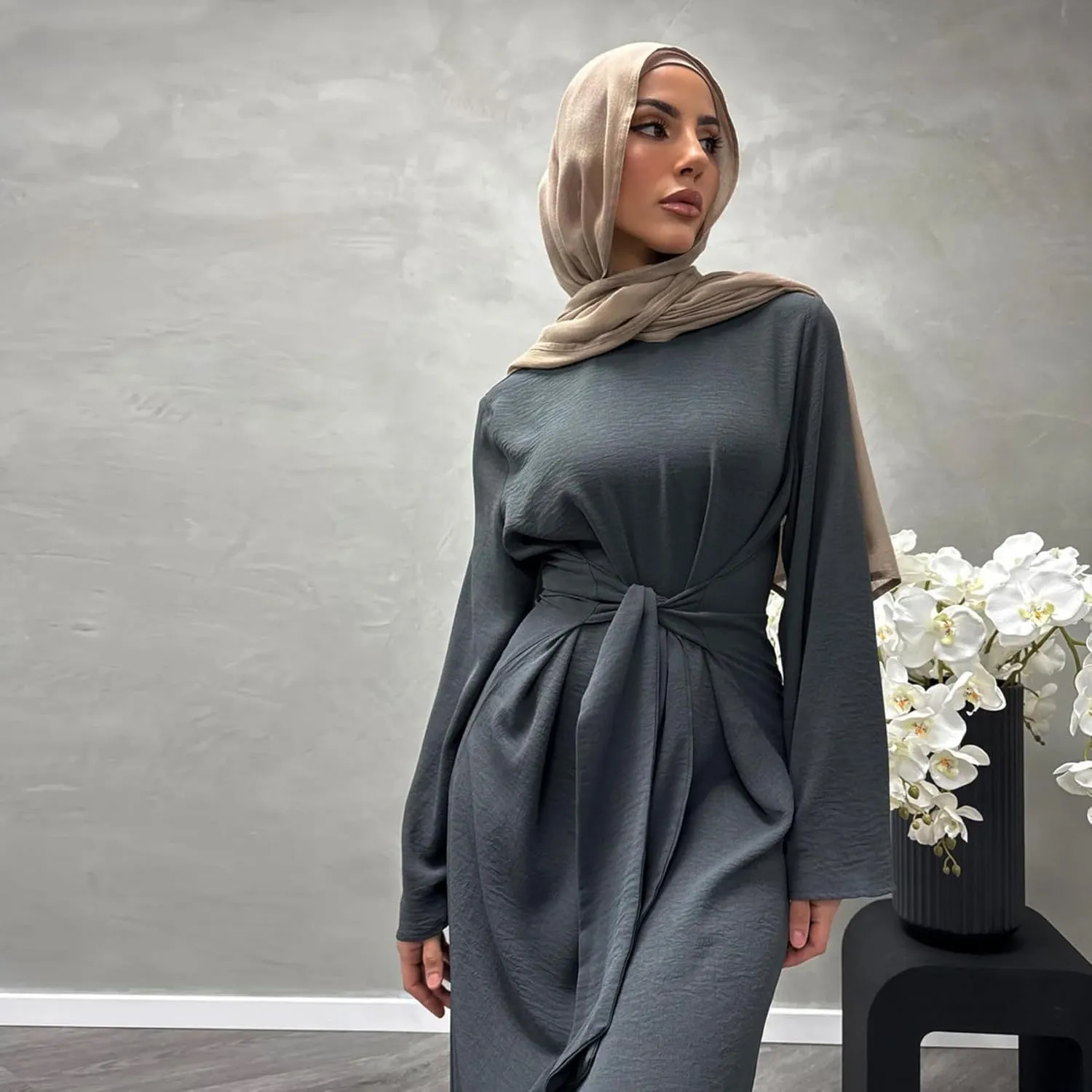 Jazvano Women Abaya Dress for Muslim Eid Prayer Maxi Kaftan Islamic Daily Dress Soft Muslim Women Clothes