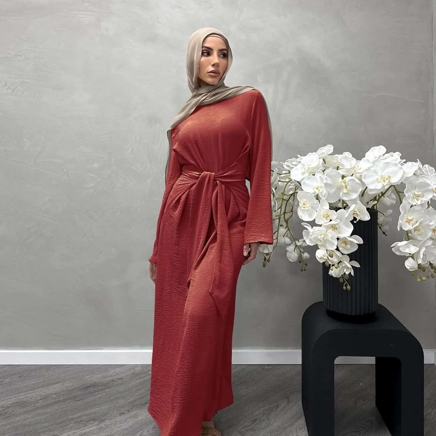Jazvano Women Abaya Dress for Muslim Eid Prayer Maxi Kaftan Islamic Daily Dress Soft Muslim Women Clothes