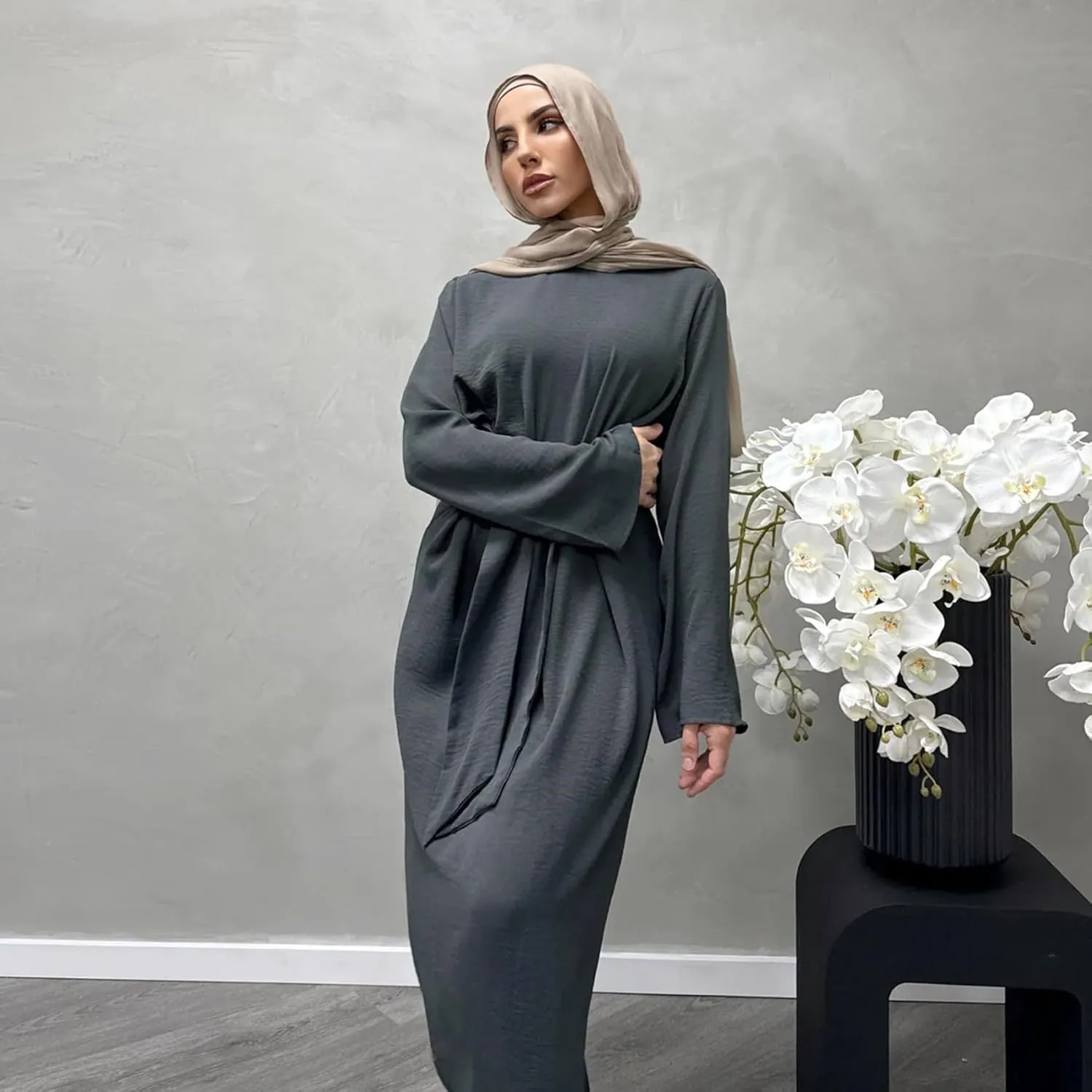 Jazvano Women Abaya Dress for Muslim Eid Prayer Maxi Kaftan Islamic Daily Dress Soft Muslim Women Clothes