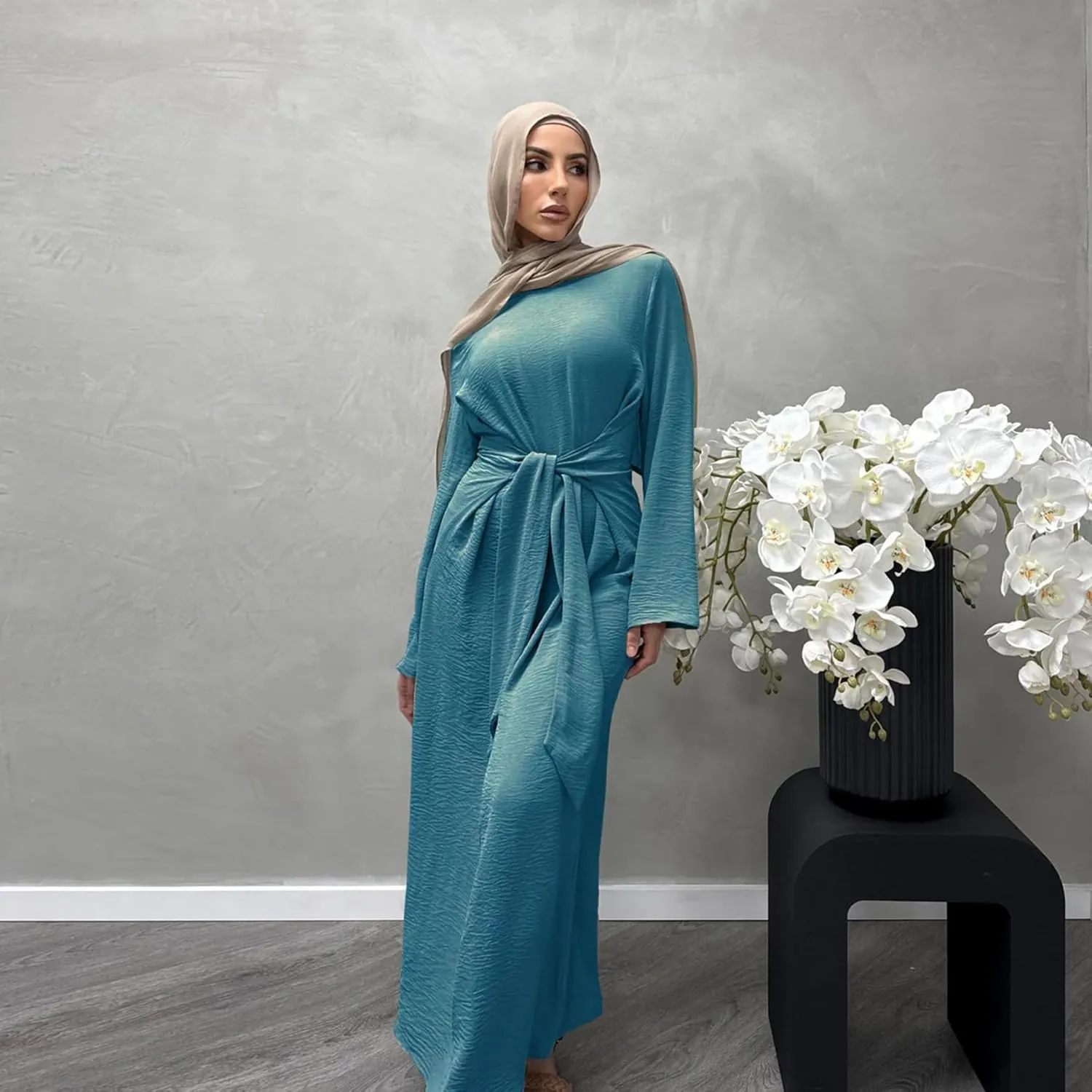 Jazvano Women Abaya Dress for Muslim Eid Prayer Maxi Kaftan Islamic Daily Dress Soft Muslim Women Clothes