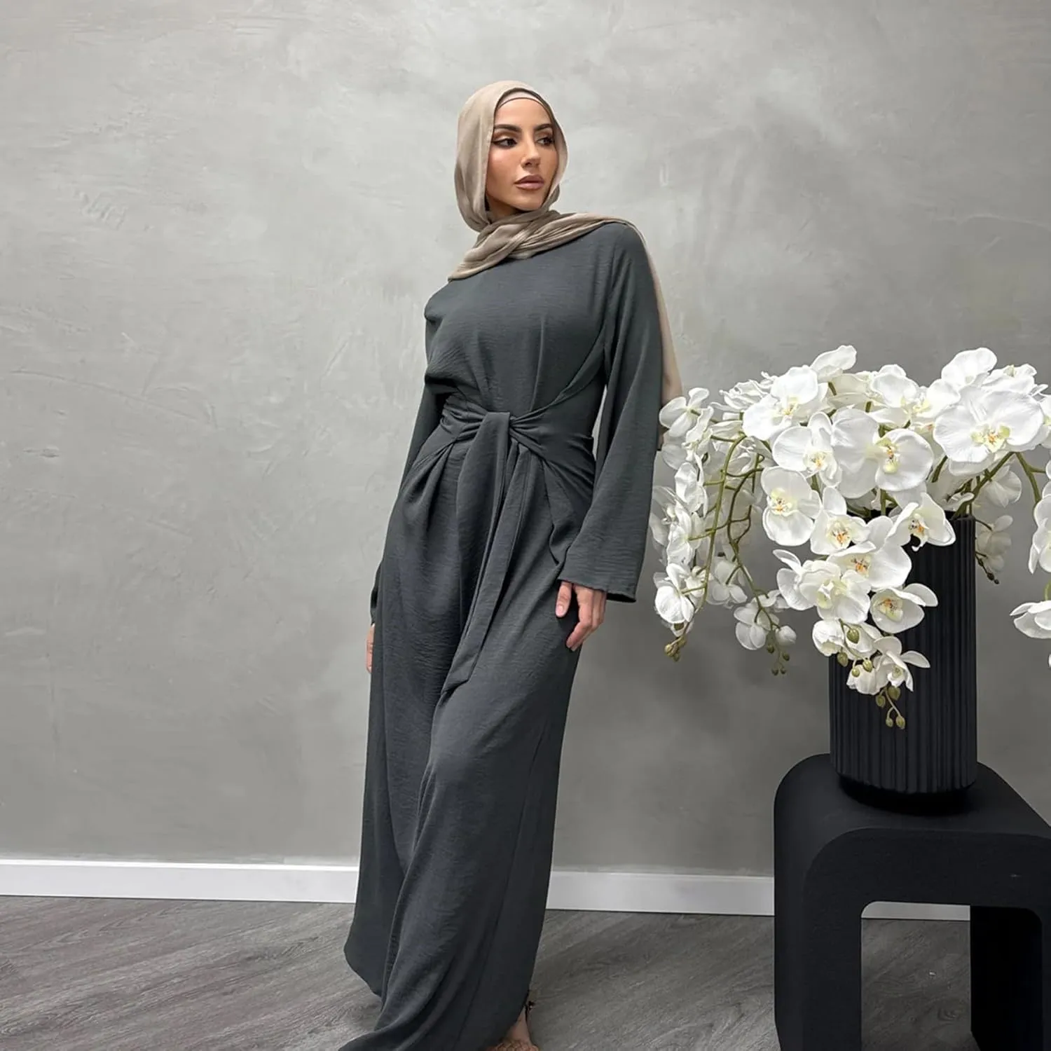 Jazvano Women Abaya Dress for Muslim Eid Prayer Maxi Kaftan Islamic Daily Dress Soft Muslim Women Clothes