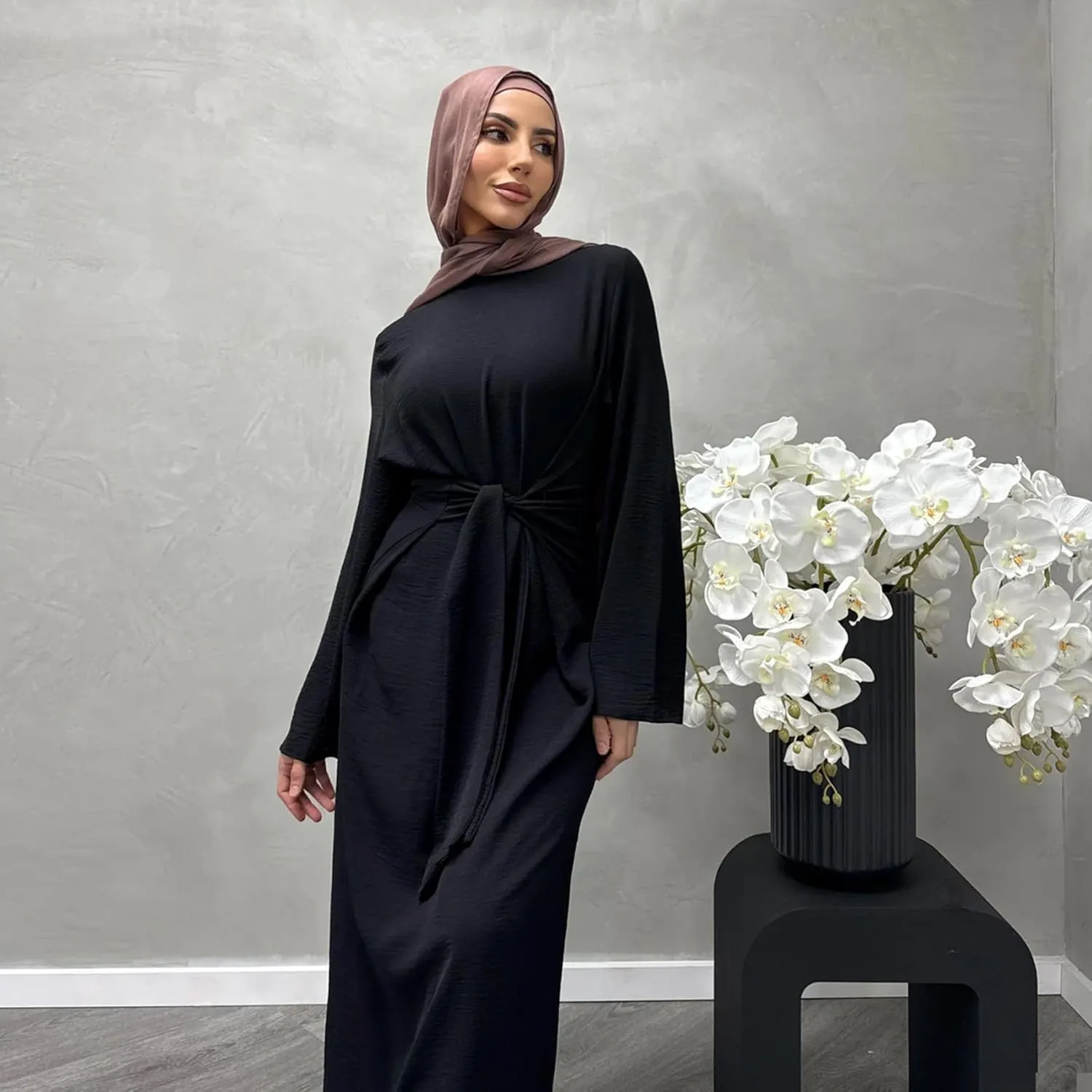 Jazvano Women Abaya Dress for Muslim Eid Prayer Maxi Kaftan Islamic Daily Dress Soft Muslim Women Clothes