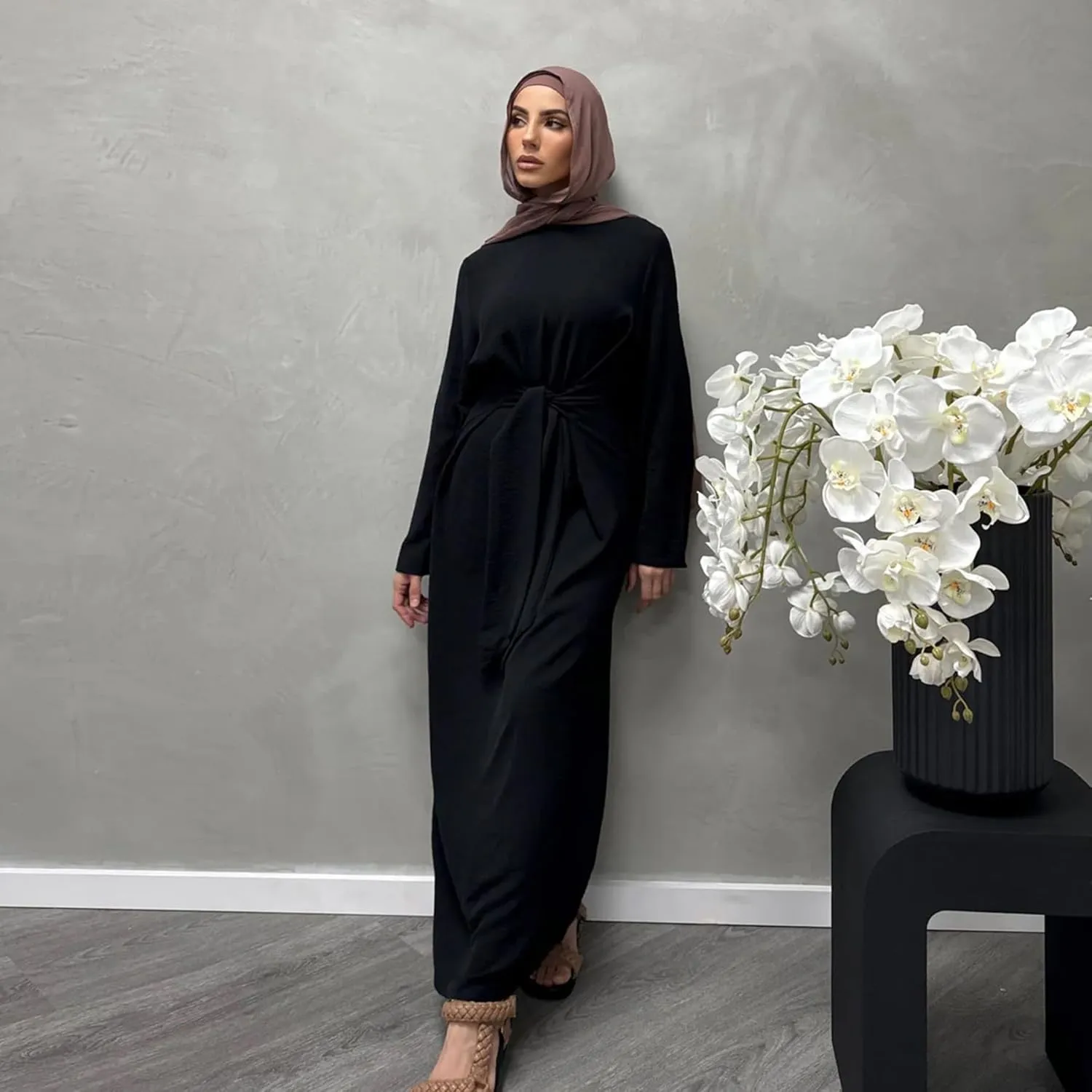 Jazvano Women Abaya Dress for Muslim Eid Prayer Maxi Kaftan Islamic Daily Dress Soft Muslim Women Clothes