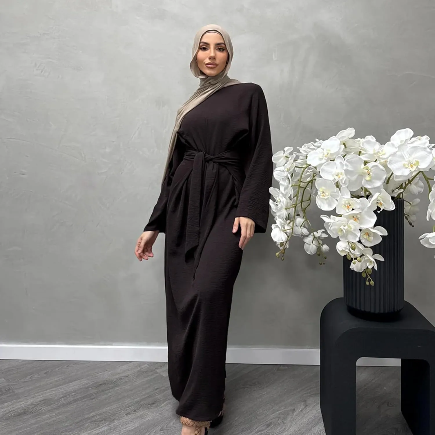 Jazvano Women Abaya Dress for Muslim Eid Prayer Maxi Kaftan Islamic Daily Dress Soft Muslim Women Clothes