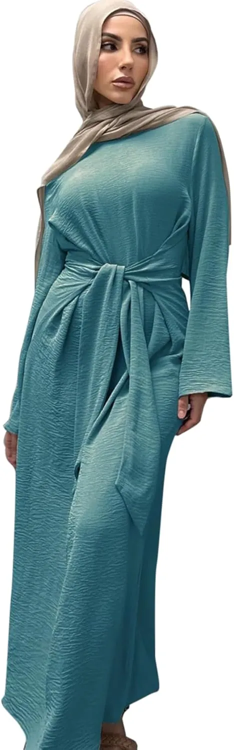 Jazvano Women Abaya Dress for Muslim Eid Prayer Maxi Kaftan Islamic Daily Dress Soft Muslim Women Clothes