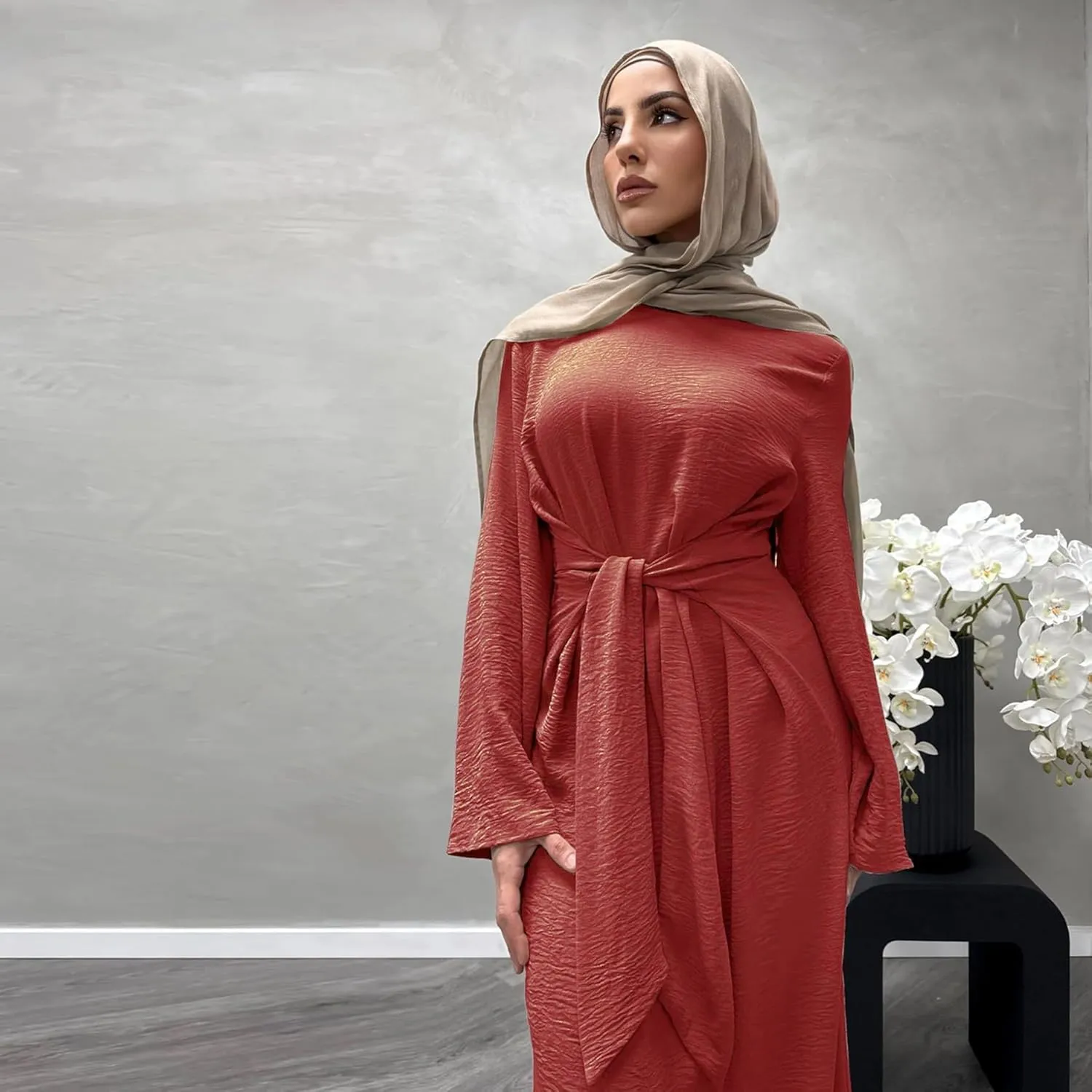 Jazvano Women Abaya Dress for Muslim Eid Prayer Maxi Kaftan Islamic Daily Dress Soft Muslim Women Clothes