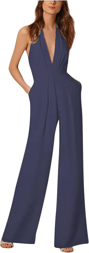 Jogging Pants for Women,Women's Banquet Dress Jumpsuit Sexy Hanging Neck Women's Trousers Spring&Summer Clothing
