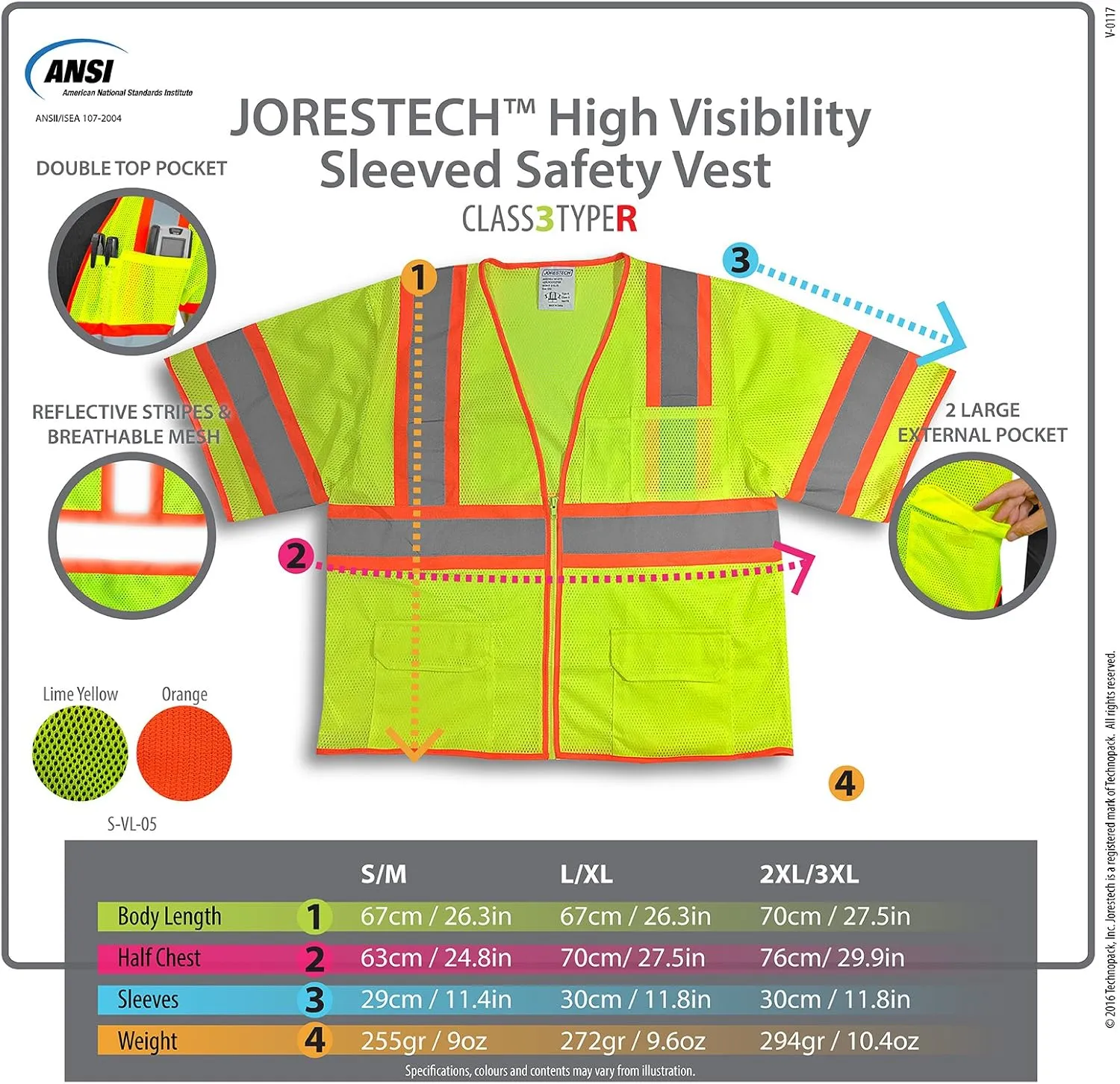 JORESTECH Safety Vest ANSI/ISEA 107-2015, Class 3 Type R, Two Tone, Four Pockets, 100% Polyester Mesh Vest (2XL/3XL)