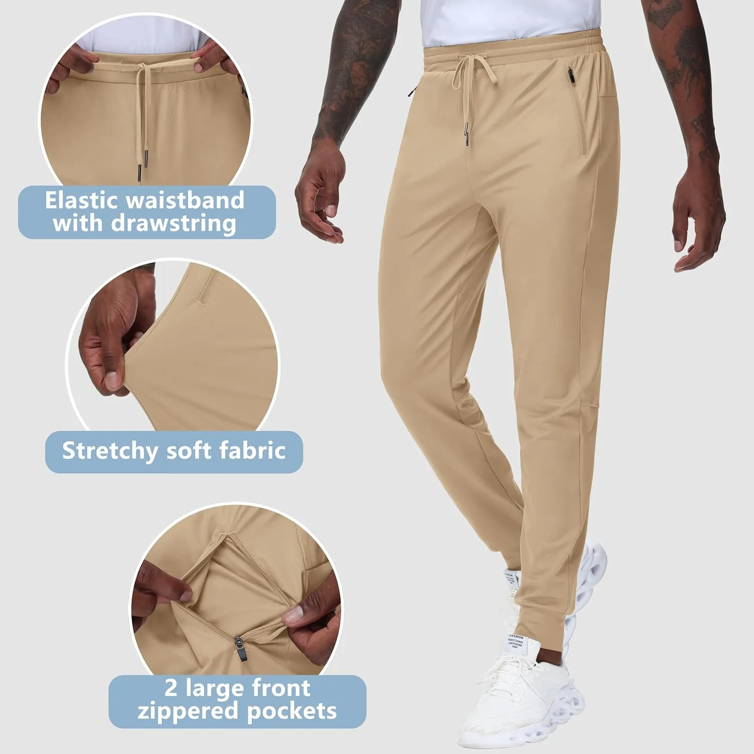 JWM Men's 30"/32"/34"/36" Inseam Joggers Tall Sweatpants 3 Zipper Pockets Stretch Lightweight Athletic Workout Gym Men Pants