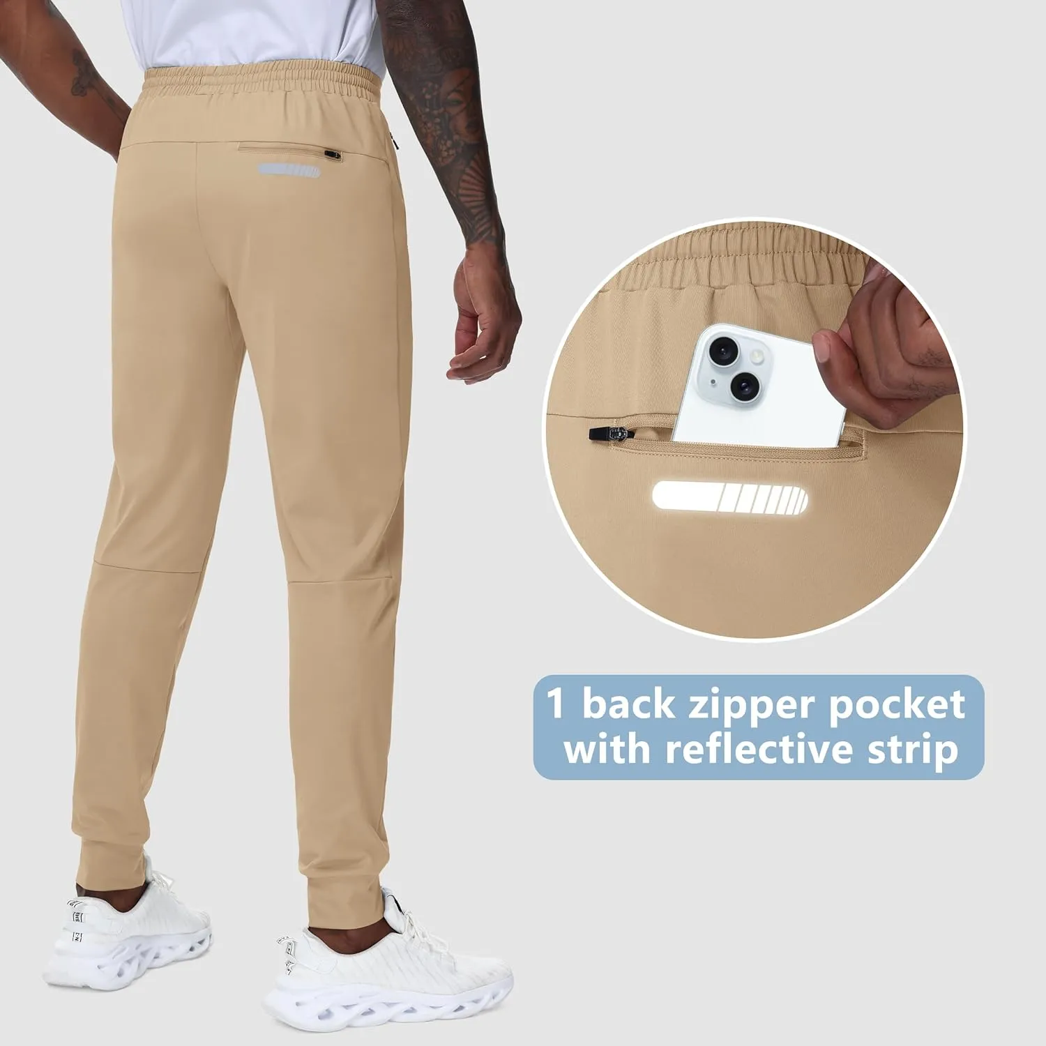 JWM Men's 30"/32"/34"/36" Inseam Joggers Tall Sweatpants 3 Zipper Pockets Stretch Lightweight Athletic Workout Gym Men Pants