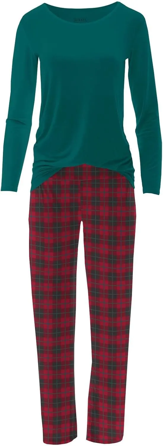 KICKEE Womens Print Long Sleeve Loosey Goosey Tee & Pajama Pants Set, Soft Sleepwear and Loungewear for Women