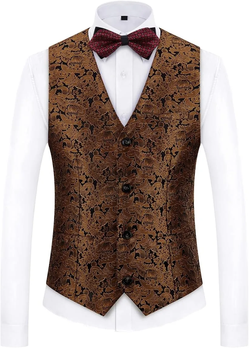 KUDORO Mens Suits Slim Fit 3 Piece Tuxedo Suit Set for Prom Wedding Party Paisley Jacket Vest Pants Homecoming Outfit