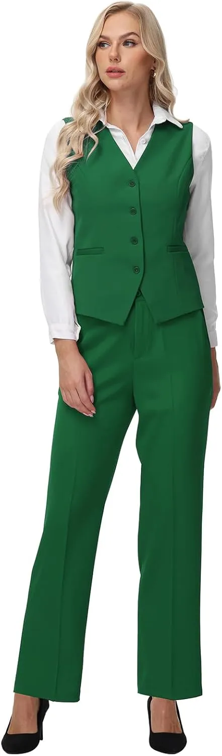 Lamgool Women 3 Piece Suit Single Breasted Blazer Formal Business Pantsuit Office Lady Tuxedo Set