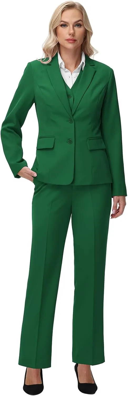 Lamgool Women 3 Piece Suit Single Breasted Blazer Formal Business Pantsuit Office Lady Tuxedo Set