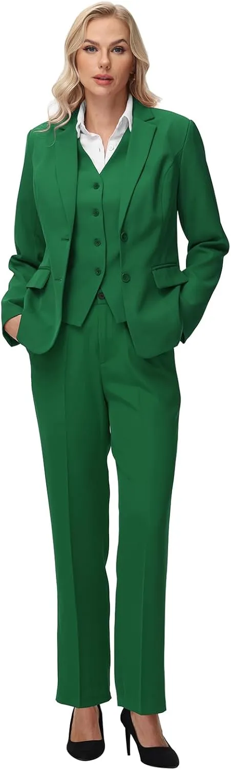 Lamgool Women 3 Piece Suit Single Breasted Blazer Formal Business Pantsuit Office Lady Tuxedo Set