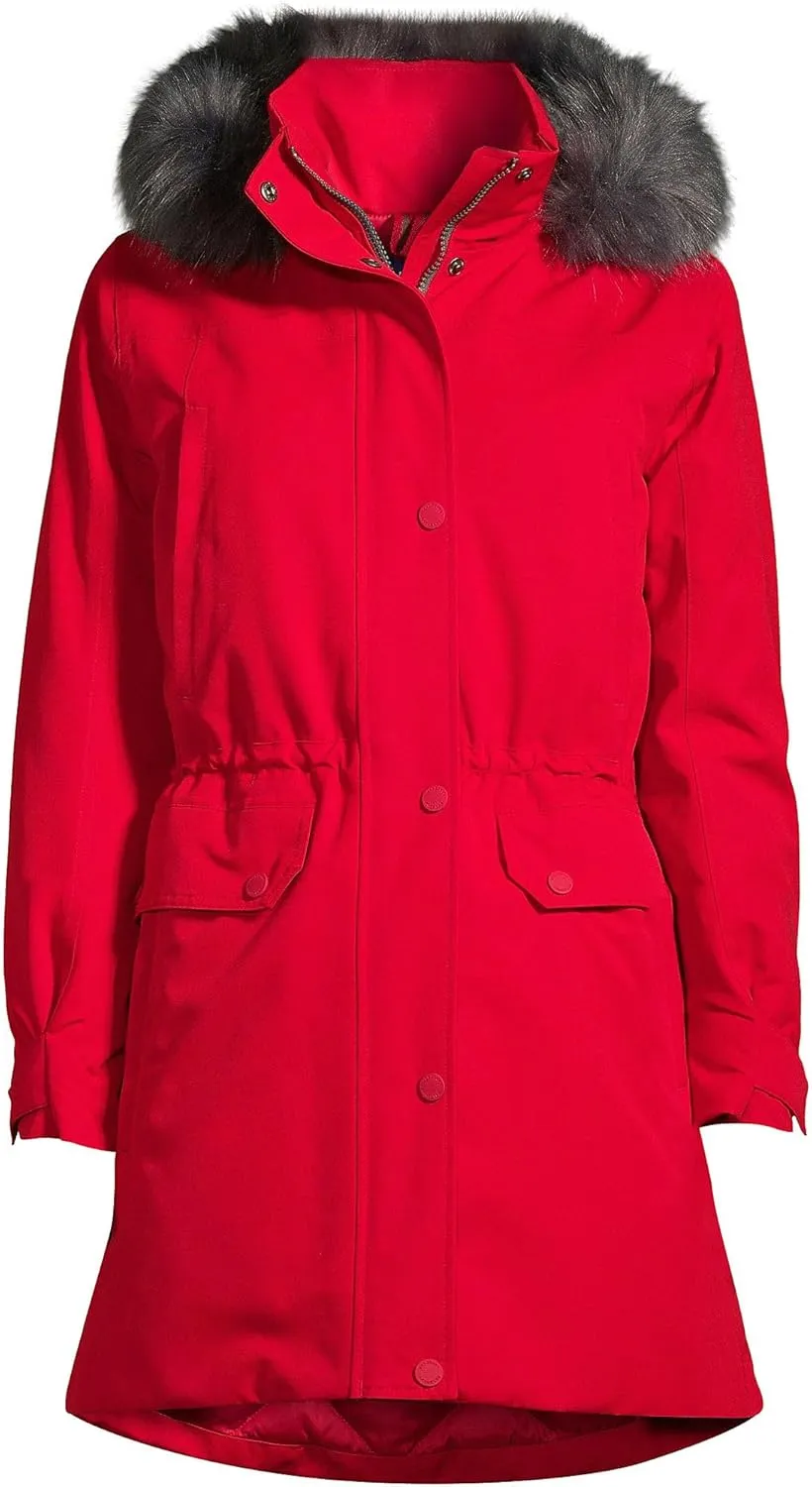 Lands' End Women's Expedition Waterproof Down Winter Parka with Faux Fur Hood