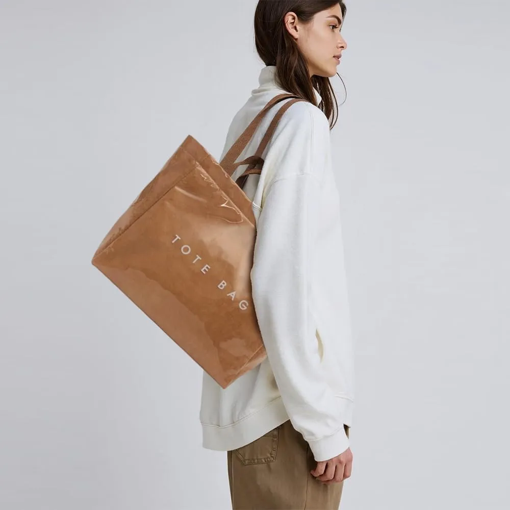 Large PVC Tote Bag for Women Letter Print Kraft Paper Bag Clear Plastic Tote Women's Top Handle Hobo Work Travel Bag