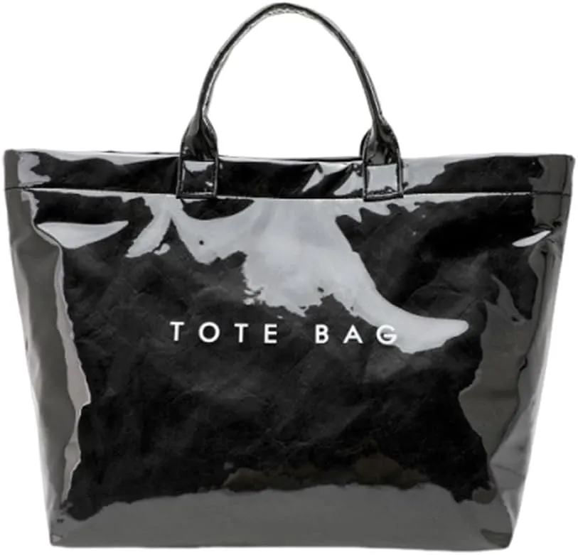 Large PVC Tote Bag for Women Letter Print Kraft Paper Bag Clear Plastic Tote Women's Top Handle Hobo Work Travel Bag
