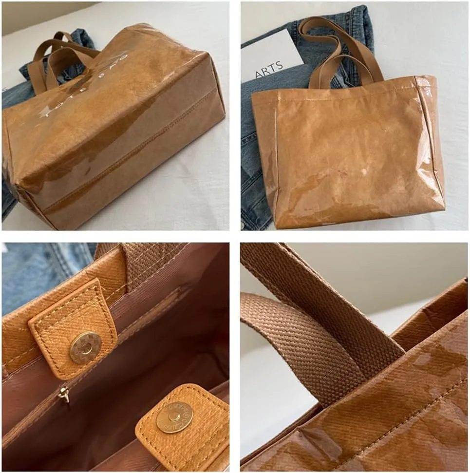 Large PVC Tote Bag for Women Letter Print Kraft Paper Bag Clear Plastic Tote Women's Top Handle Hobo Work Travel Bag
