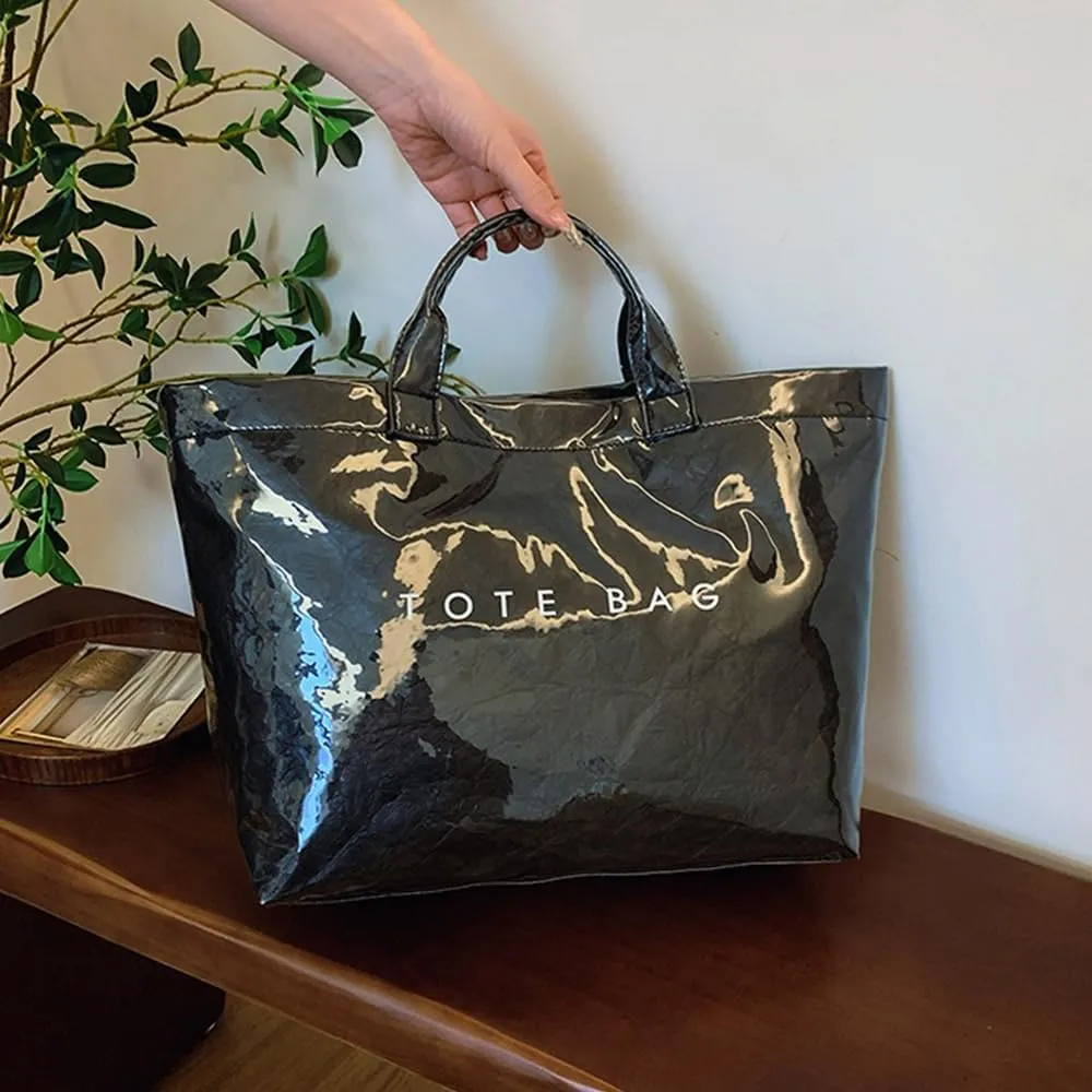 Large PVC Tote Bag for Women Letter Print Kraft Paper Bag Clear Plastic Tote Women's Top Handle Hobo Work Travel Bag
