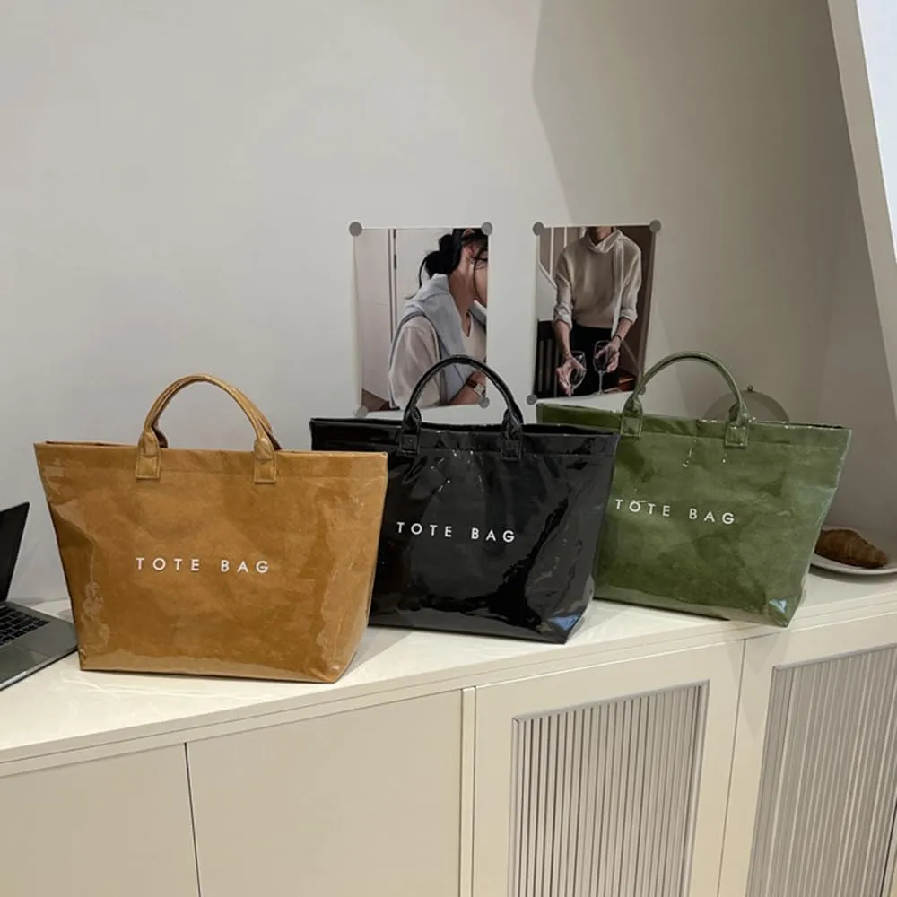 Large PVC Tote Bag for Women Letter Print Kraft Paper Bag Clear Plastic Tote Women's Top Handle Hobo Work Travel Bag