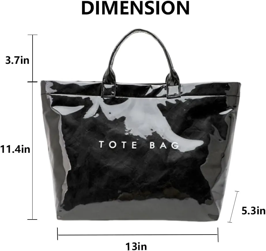 Large PVC Tote Bag for Women Letter Print Kraft Paper Bag Clear Plastic Tote Women's Top Handle Hobo Work Travel Bag