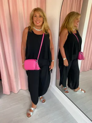 Layered Vest Harem Set - Black