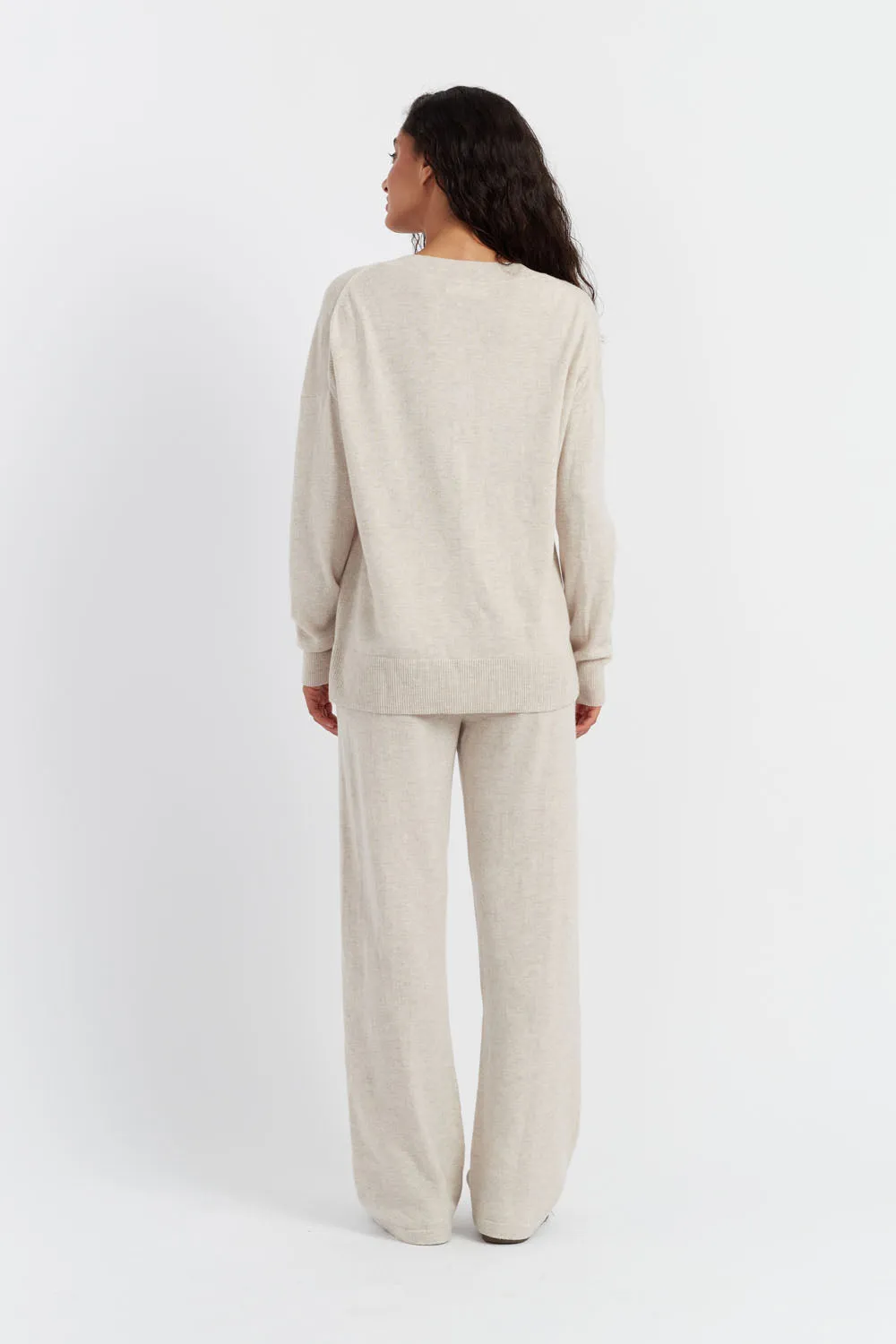 Light-Oatmeal Wool-Cashmere Slouchy Sweater