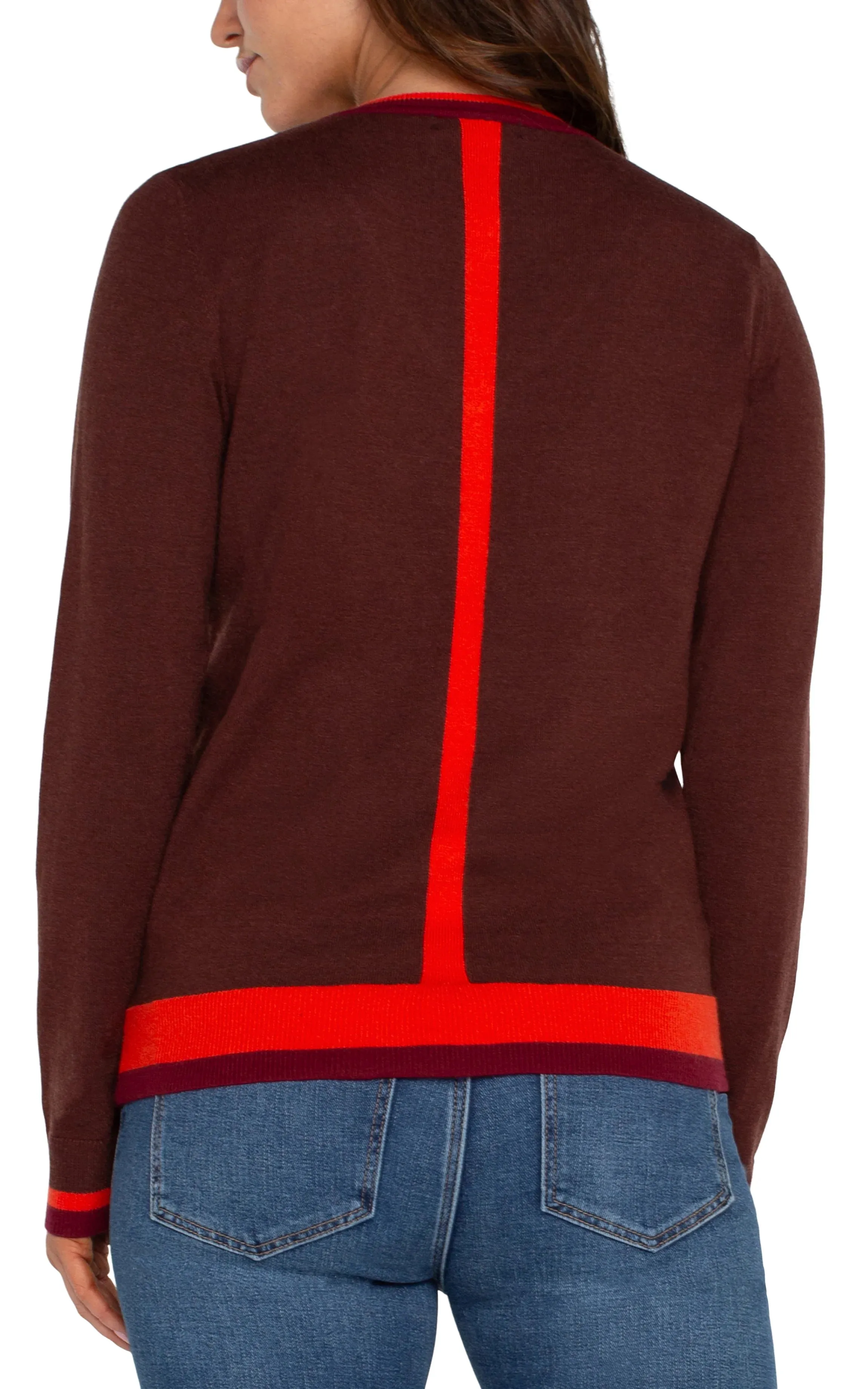 Lilou Long Sleeve Colorblock Sweater in Retro Brown Multi - Liverpool Los Angeles LM8D54SK29